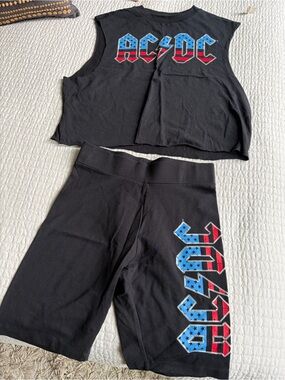 NWT AC/DC Biker Shorts Set with Red, White & Blue Graphic